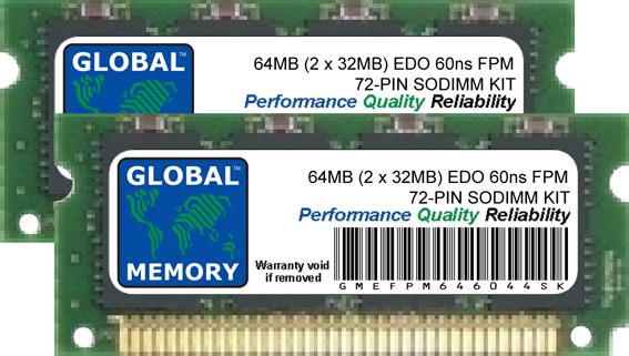 64MB (2 x32MB) EDO FPM 72-PIN SODIMM MEMORY RAM KIT FOR DELL LAPTOPS/NOTEBOOKS